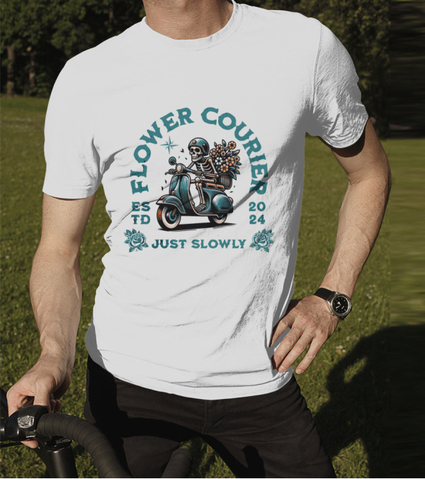 Flower Courier Skeleton Vespa Rider Just Slowly T-Shirt