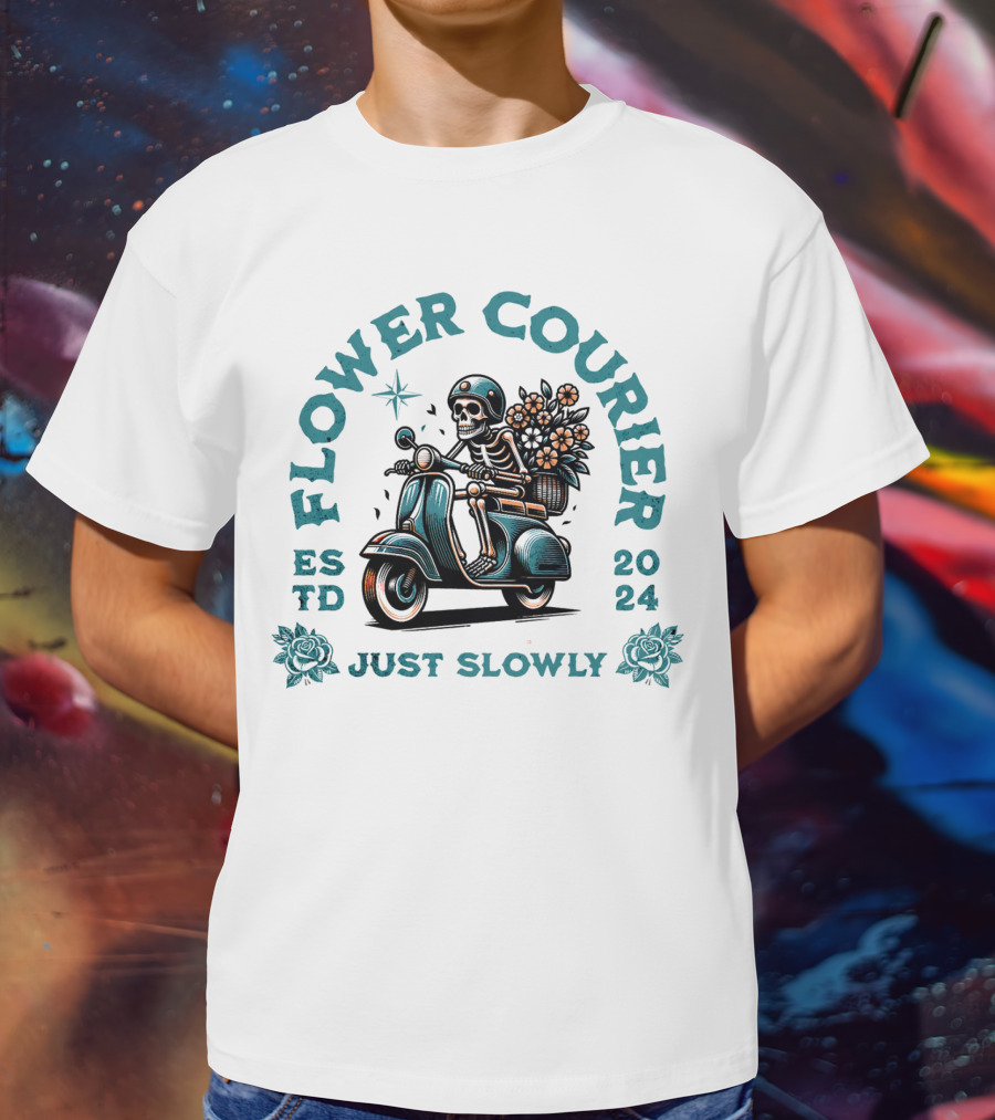 Flower Courier Skeleton Vespa Rider Just Slowly T-Shirt