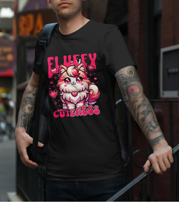 FLUFFY CUTENESS Heart-Eyed Kawaii Creature Surrounded By Little Hearts T-Shirt
