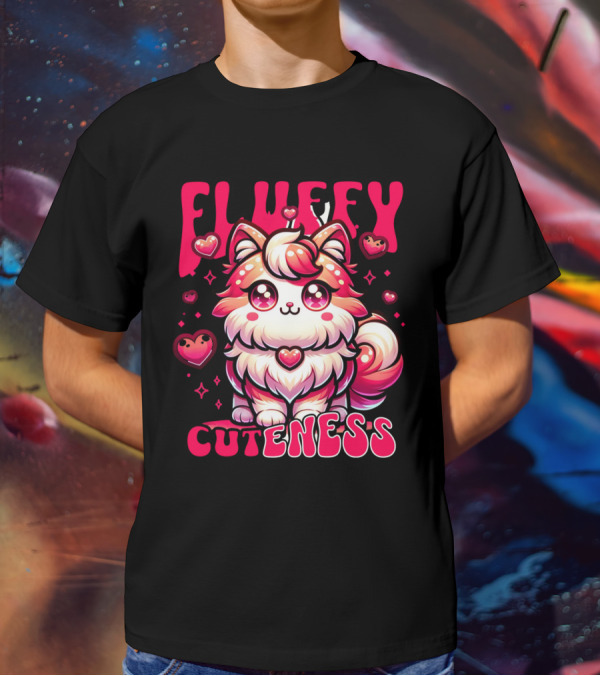 FLUFFY CUTENESS Heart-Eyed Kawaii Creature Surrounded By Little Hearts T-Shirt