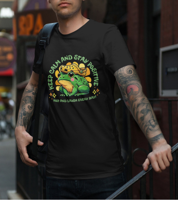 Keep Calm And Stay Positive Hop And Laugh Every Day Funny Frog Motivation T-Shirt