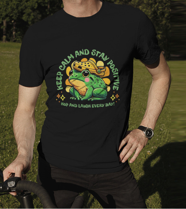 Keep Calm And Stay Positive Hop And Laugh Every Day Funny Frog Motivation T-Shirt