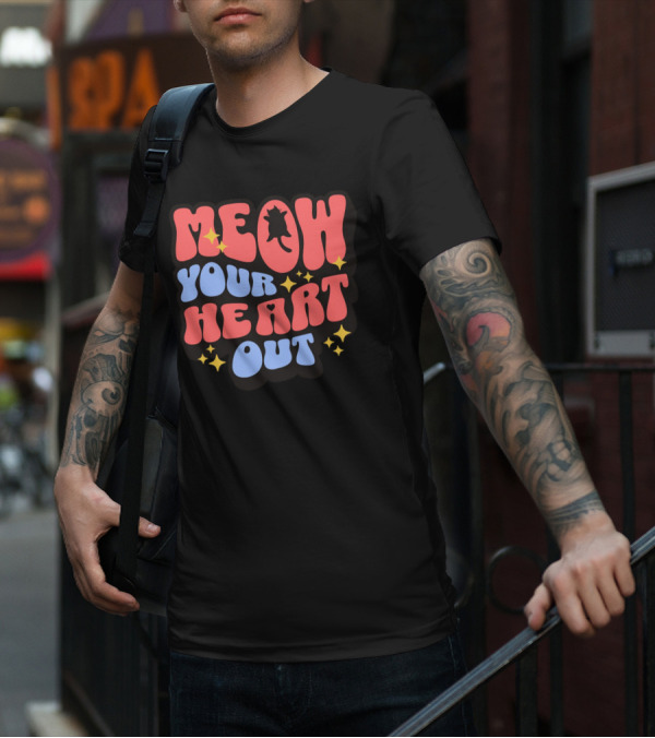 MEOW YOUR HEART OUT Retro Cat Stars T-Shirt