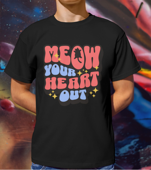 MEOW YOUR HEART OUT Retro Cat Stars T-Shirt