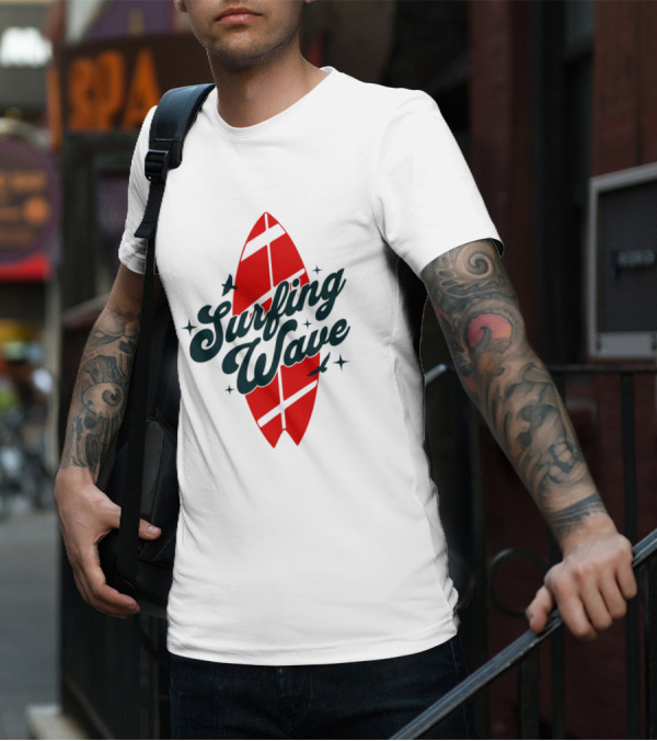 Surfing Wave Red Surfboard T-Shirt