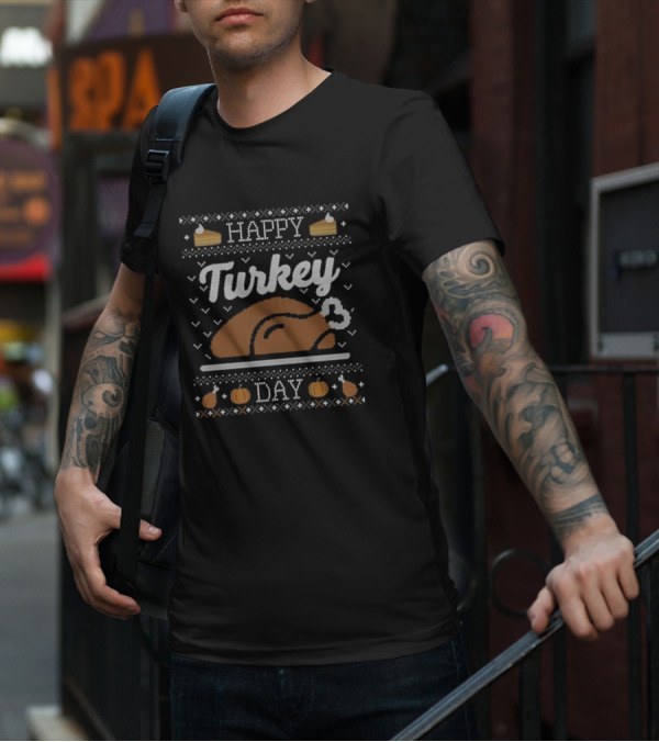 Happy Turkey Day Thanksgiving Pumpkin Pie Turkey T-Shirt