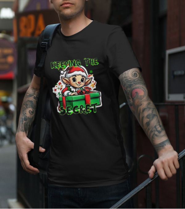 Keeping The Secret Christmas Elf With Present T-Shirt