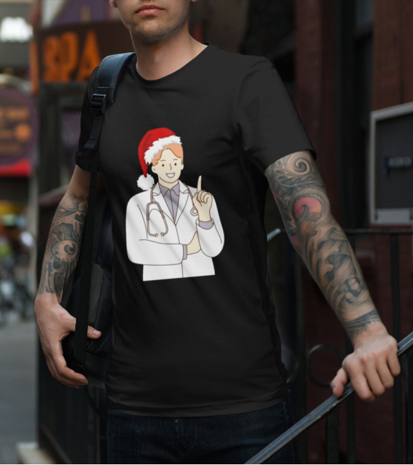 Santa Hat Wearing Physician Doctor Merry Christmas T-Shirt