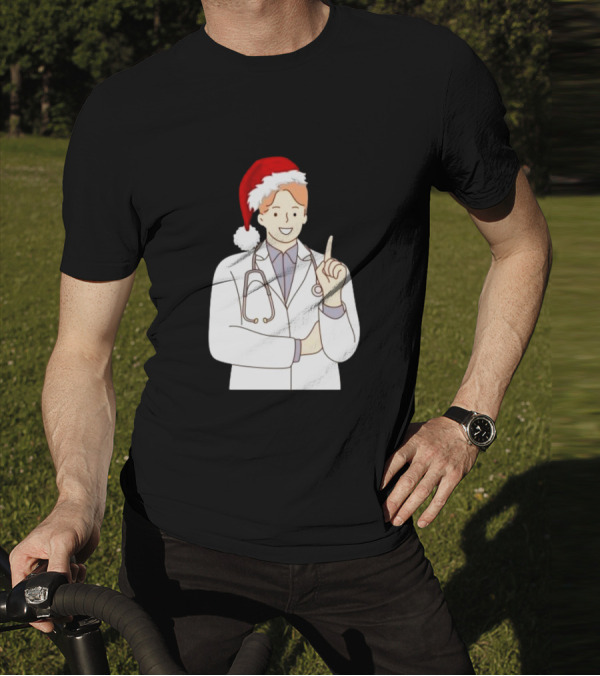 Santa Hat Wearing Physician Doctor Merry Christmas T-Shirt