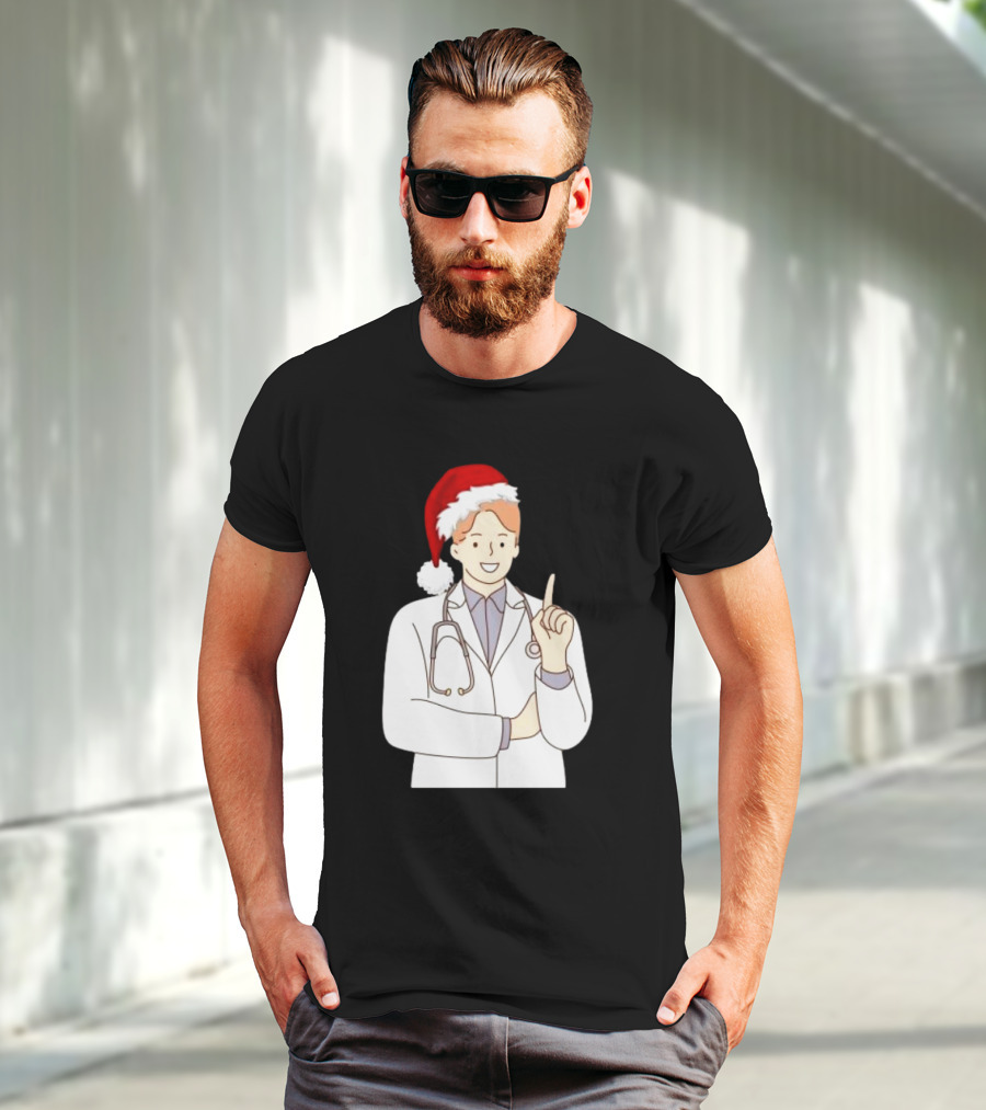 Santa Hat Wearing Physician Doctor Merry Christmas T-Shirt