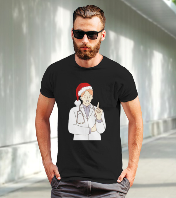 Santa Hat Wearing Physician Doctor Merry Christmas T-Shirt