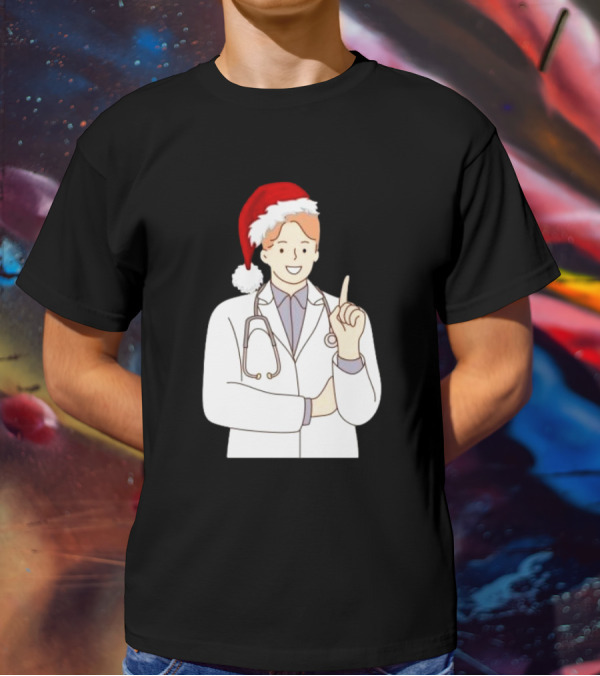 Santa Hat Wearing Physician Doctor Merry Christmas T-Shirt