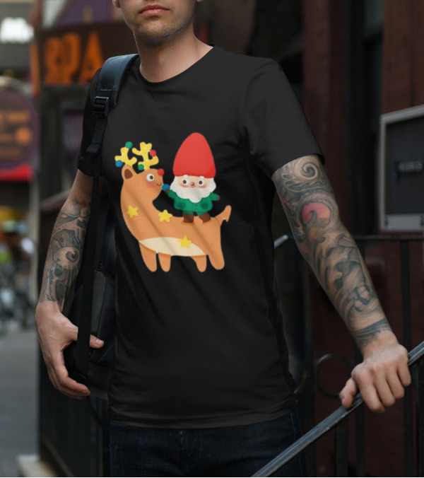 Cute Christmas Reindeer With Santa Riding T-Shirt