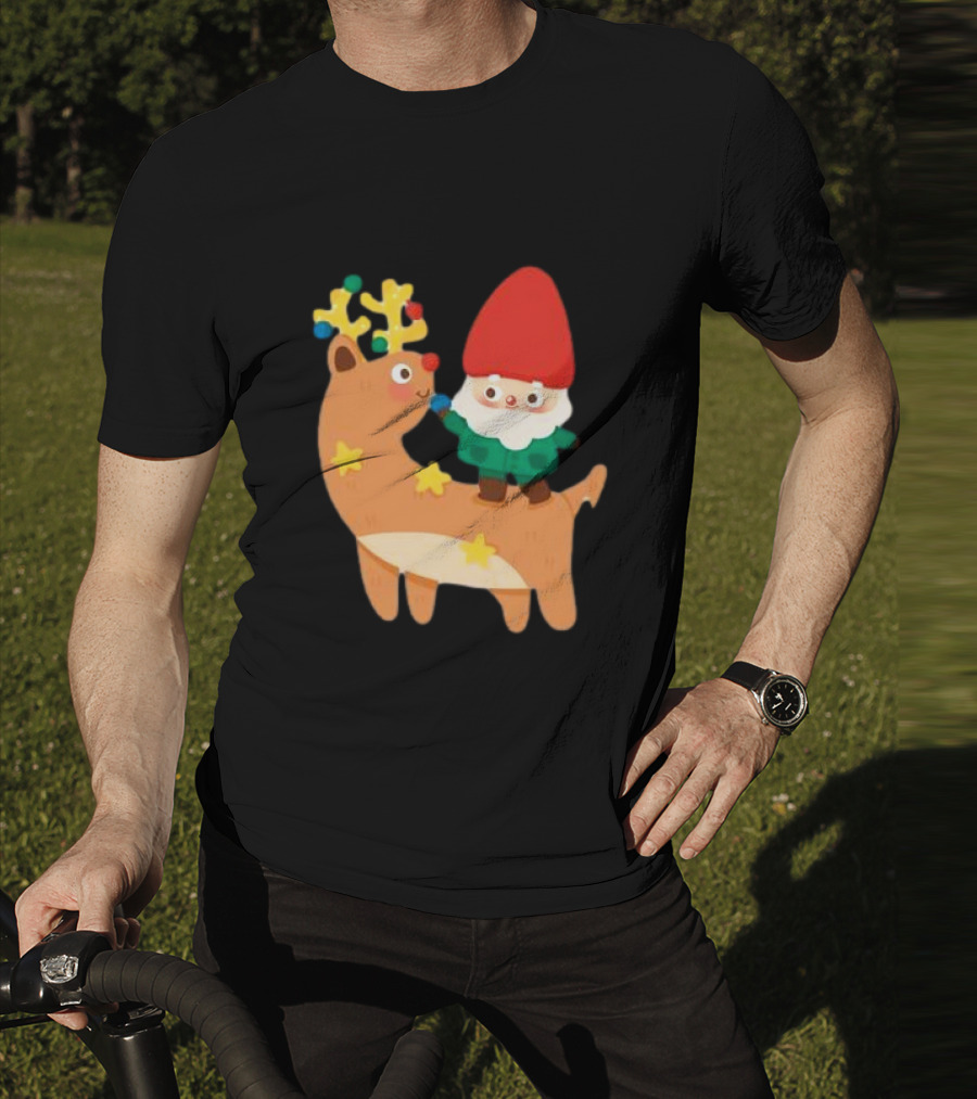 Cute Christmas Reindeer With Santa Riding T-Shirt