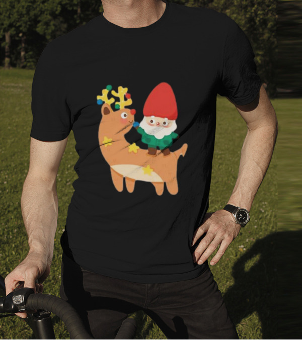 Cute Christmas Reindeer With Santa Riding T-Shirt
