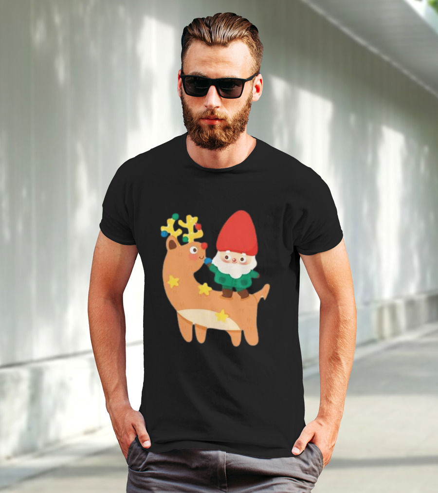 Cute Christmas Reindeer With Santa Riding T-Shirt