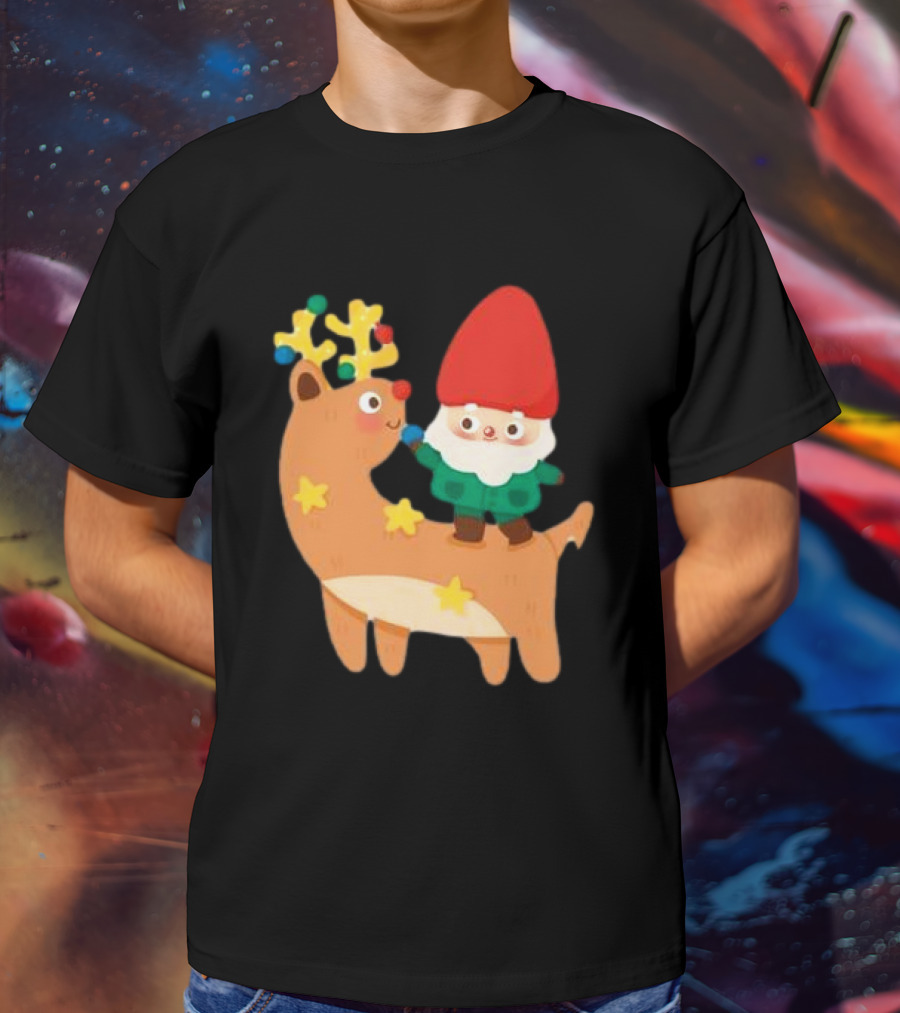Cute Christmas Reindeer With Santa Riding T-Shirt