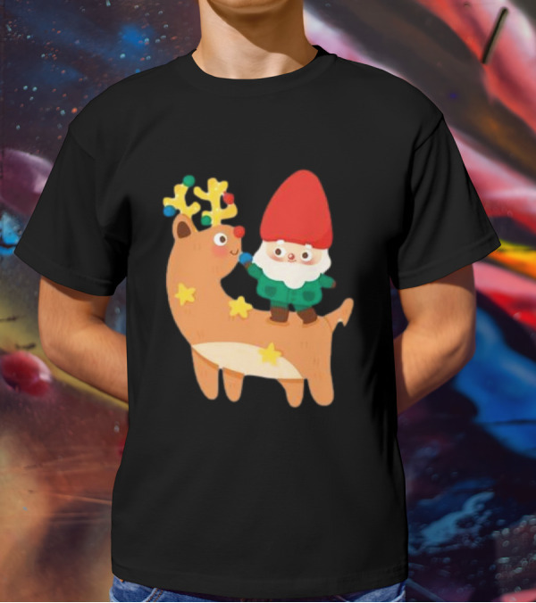 Cute Christmas Reindeer With Santa Riding T-Shirt