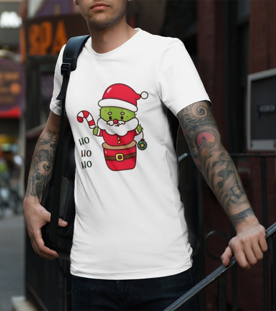 Santa Claus Ho Ho Ho Christmas Cactus Santa Suit Candy Cane T-Shirt