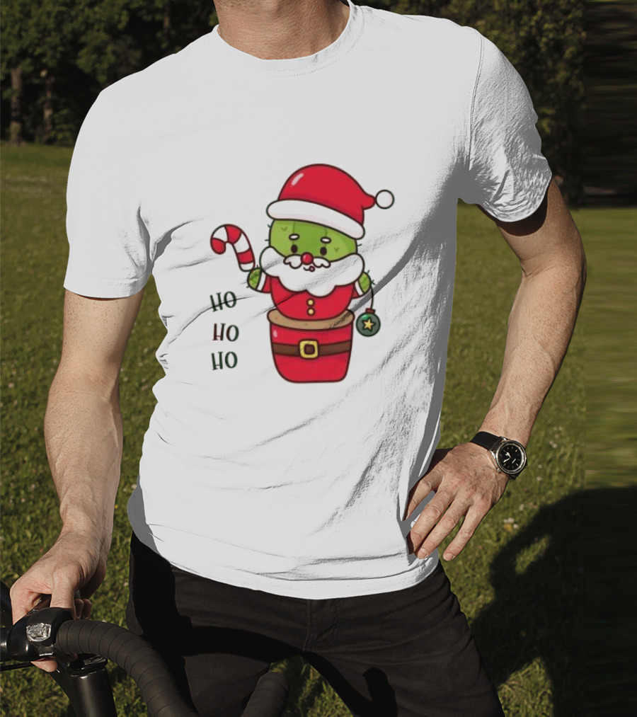 Santa Claus Ho Ho Ho Christmas Cactus Santa Suit Candy Cane T-Shirt