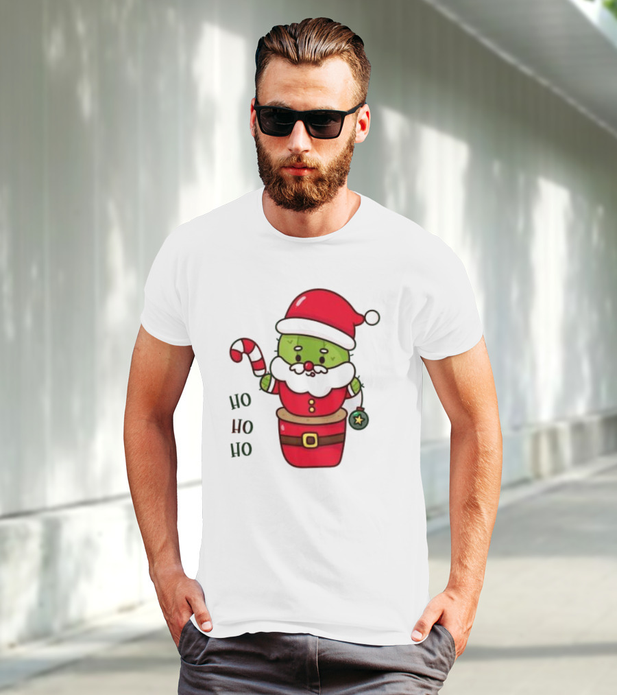 Santa Claus Ho Ho Ho Christmas Cactus Santa Suit Candy Cane T-Shirt