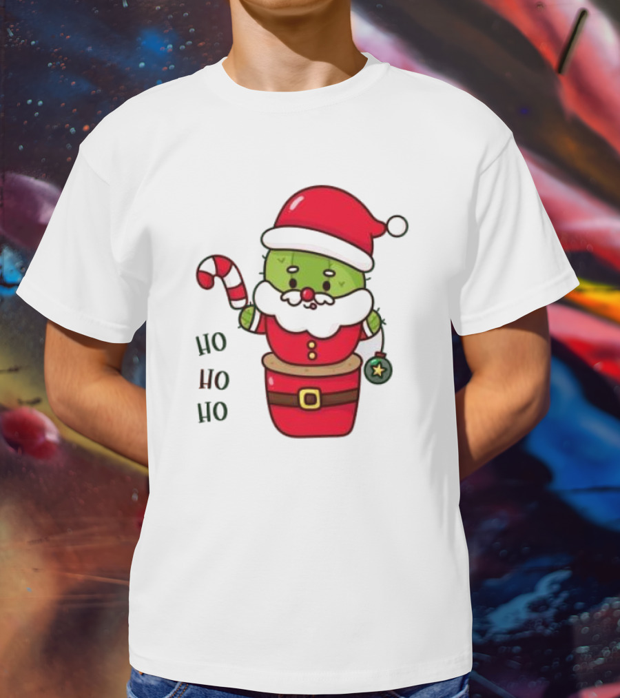 Santa Claus Ho Ho Ho Christmas Cactus Santa Suit Candy Cane T-Shirt