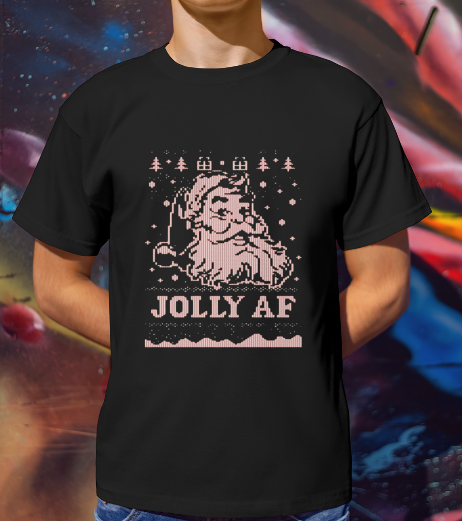 Jolly AF Santa Pixel Art Christmas T-Shirt