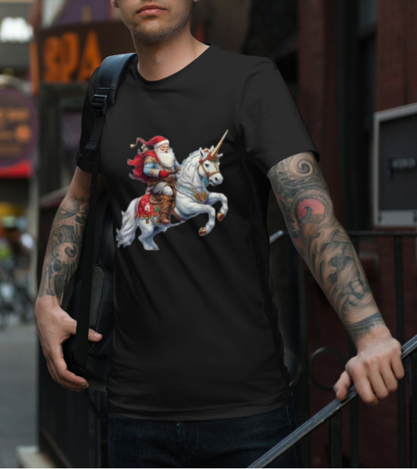 Santa Claus Riding Festive Unicorn Christmas T-Shirt