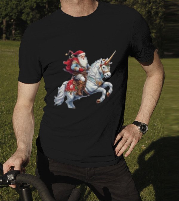 Santa Claus Riding Festive Unicorn Christmas T-Shirt