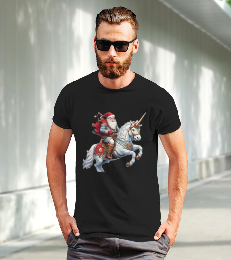 Santa Claus Riding Festive Unicorn Christmas T-Shirt