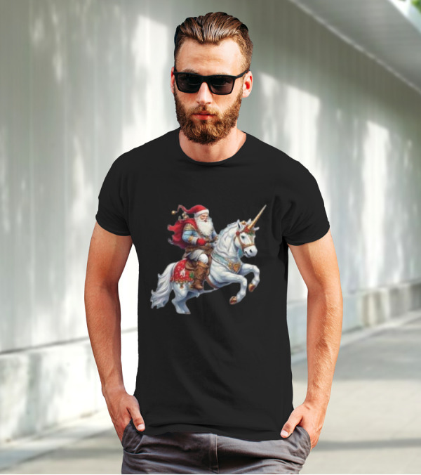 Santa Claus Riding Festive Unicorn Christmas T-Shirt