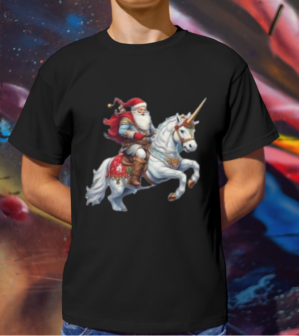 Santa Claus Riding Festive Unicorn Christmas T-Shirt