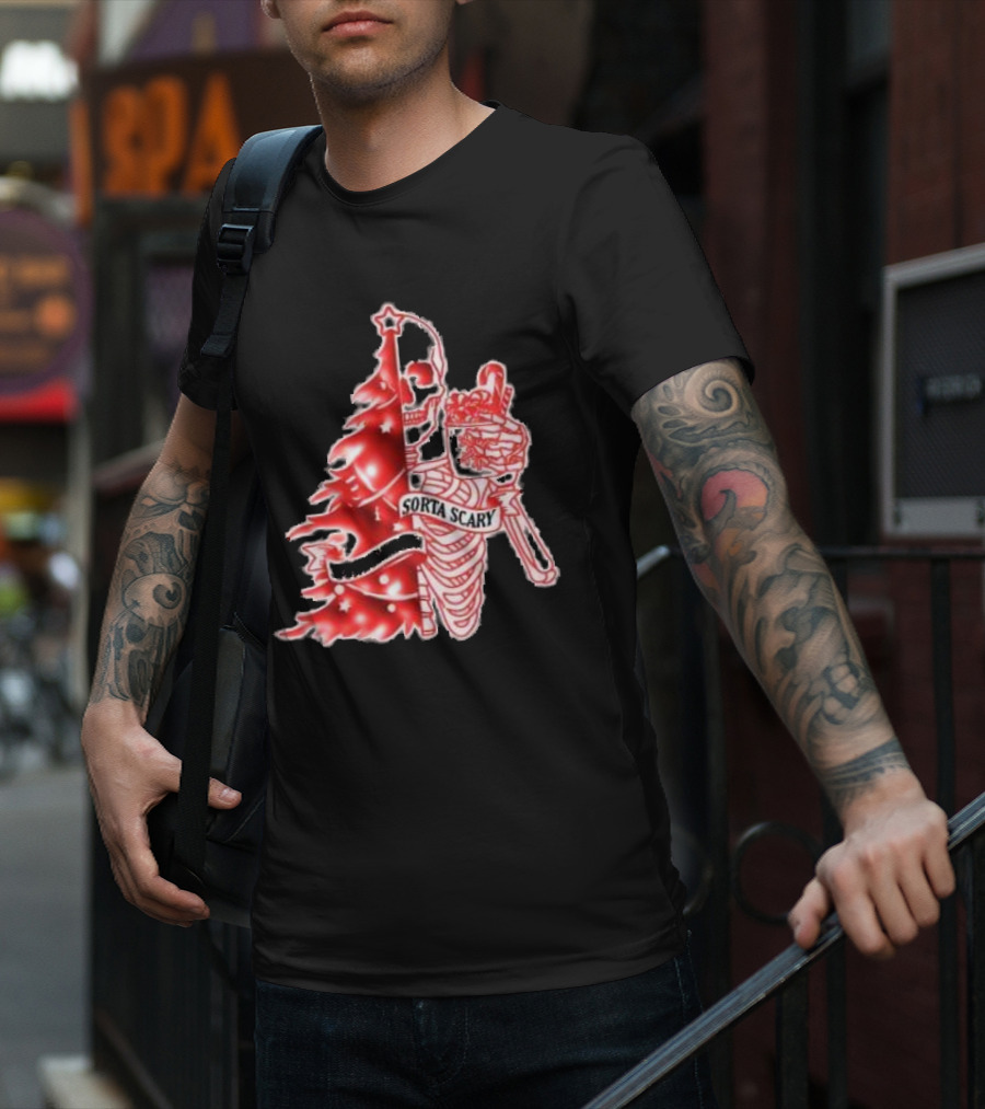 Skeleton Sorta Merry Sorta Scary Christmas Tree Splittinwigz T-Shirt