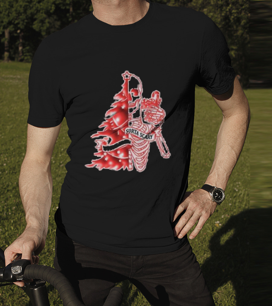Skeleton Sorta Merry Sorta Scary Christmas Tree Splittinwigz T-Shirt