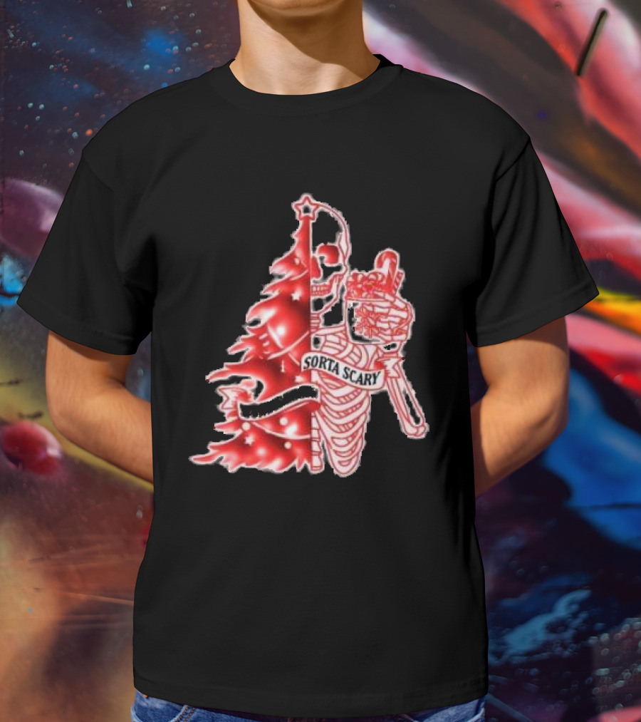 Skeleton Sorta Merry Sorta Scary Christmas Tree Splittinwigz T-Shirt