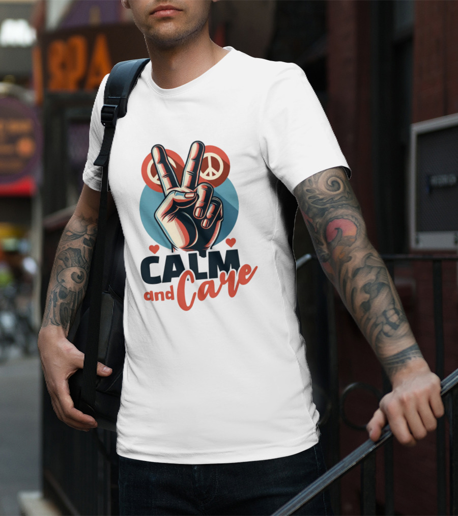 CALM And Care Peace Sign With Hearts T-Shirt