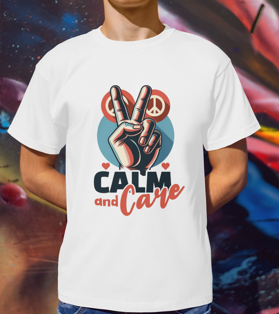 CALM And Care Peace Sign With Hearts T-Shirt