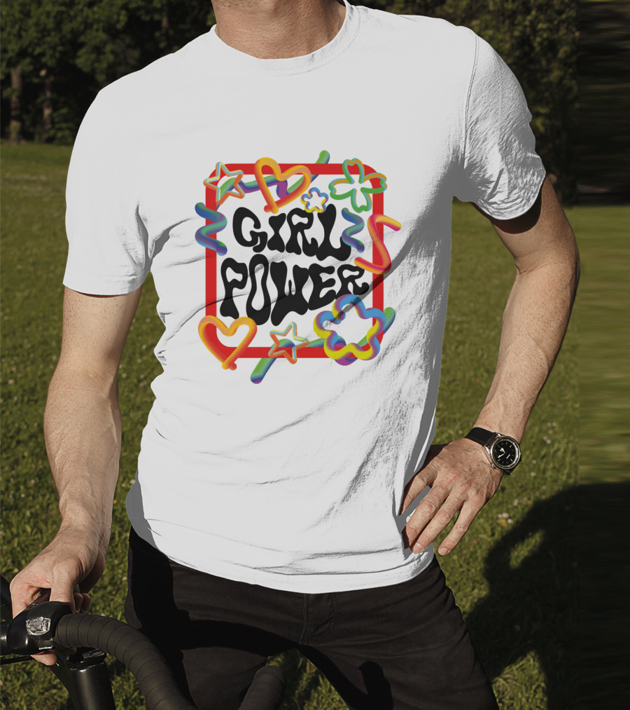 GIRL POWER Colorful Hearts Stars And Flowers T-Shirt