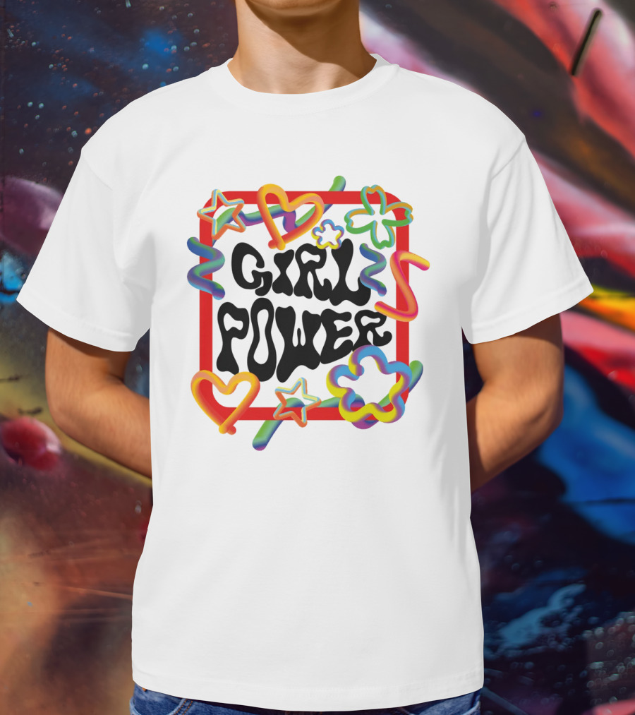 GIRL POWER Colorful Hearts Stars And Flowers T-Shirt