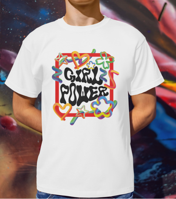 GIRL POWER Colorful Hearts Stars And Flowers T-Shirt