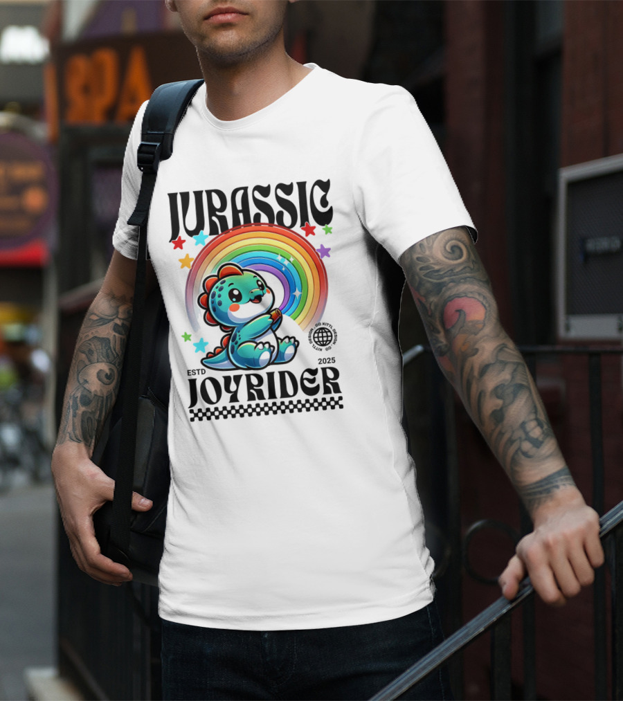 JURASSIC JOYRIDER ESTD 2025 Rainbow Star Dino Club T-Shirt