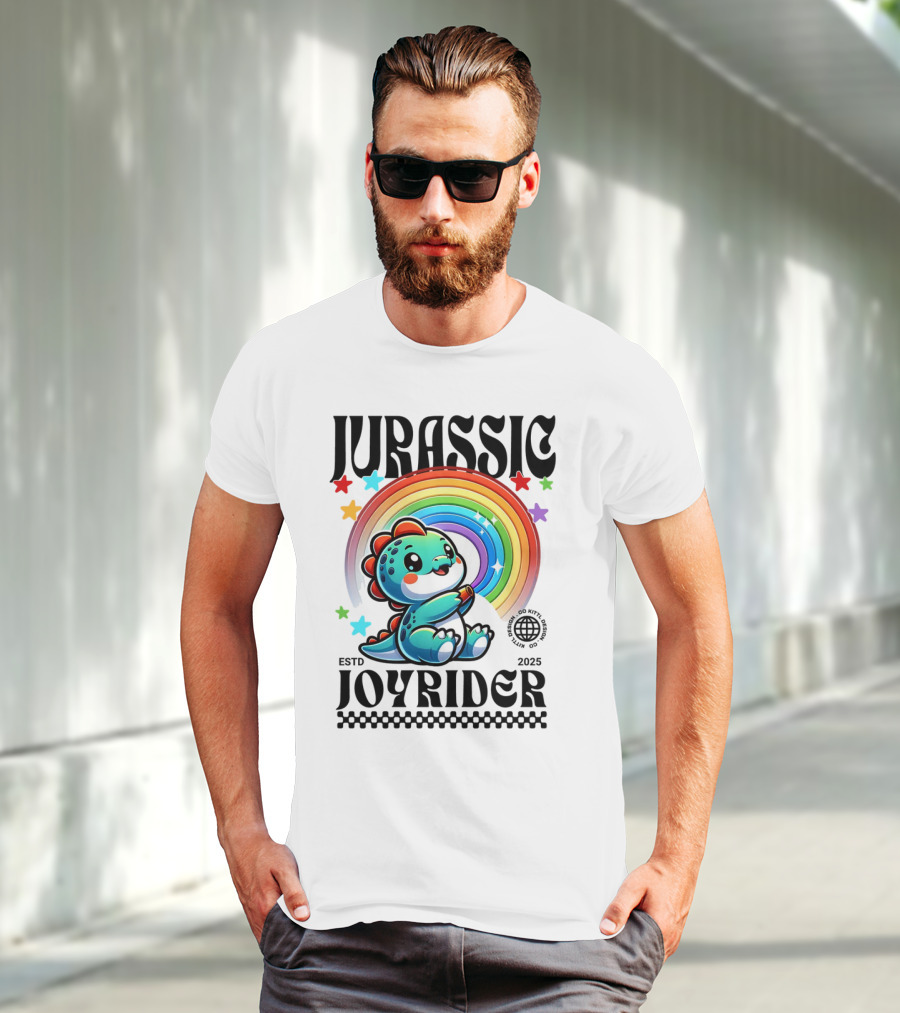 JURASSIC JOYRIDER ESTD 2025 Rainbow Star Dino Club T-Shirt