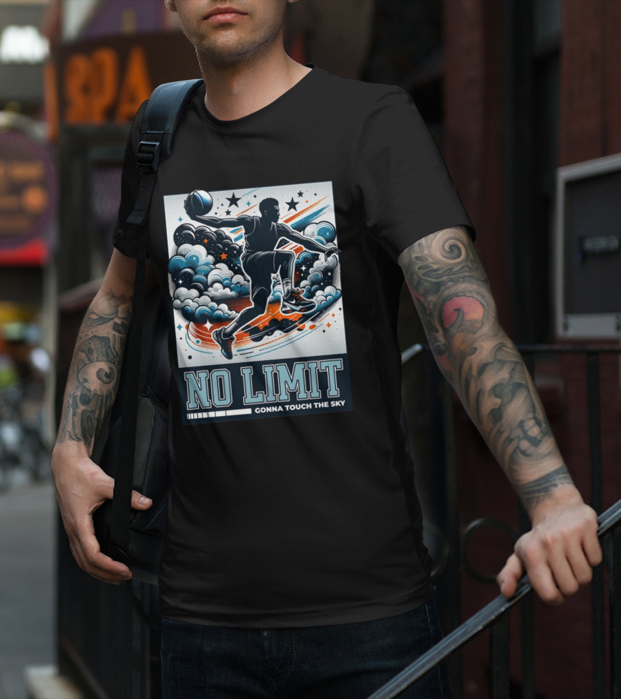 NO LIMIT GONNA TOUCH THE SKY Basketball Player Dynamic Clouds And Stars T-Shirt