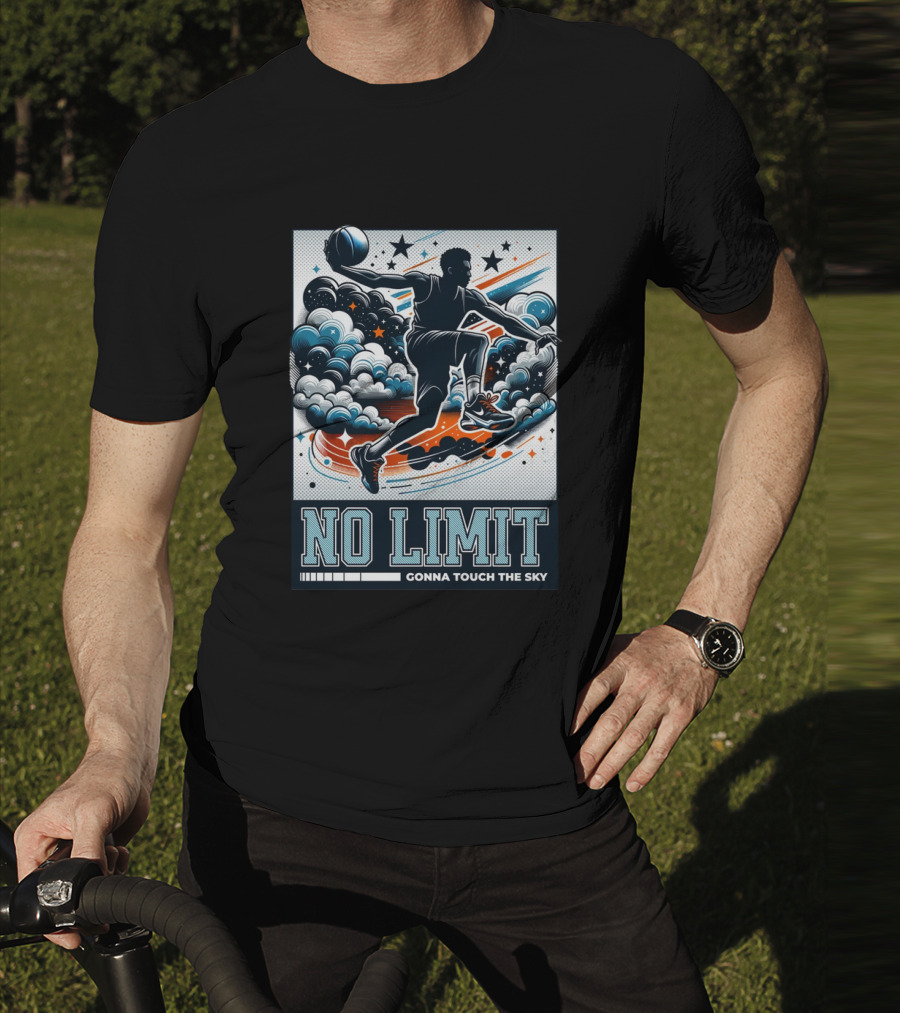 NO LIMIT GONNA TOUCH THE SKY Basketball Player Dynamic Clouds And Stars T-Shirt