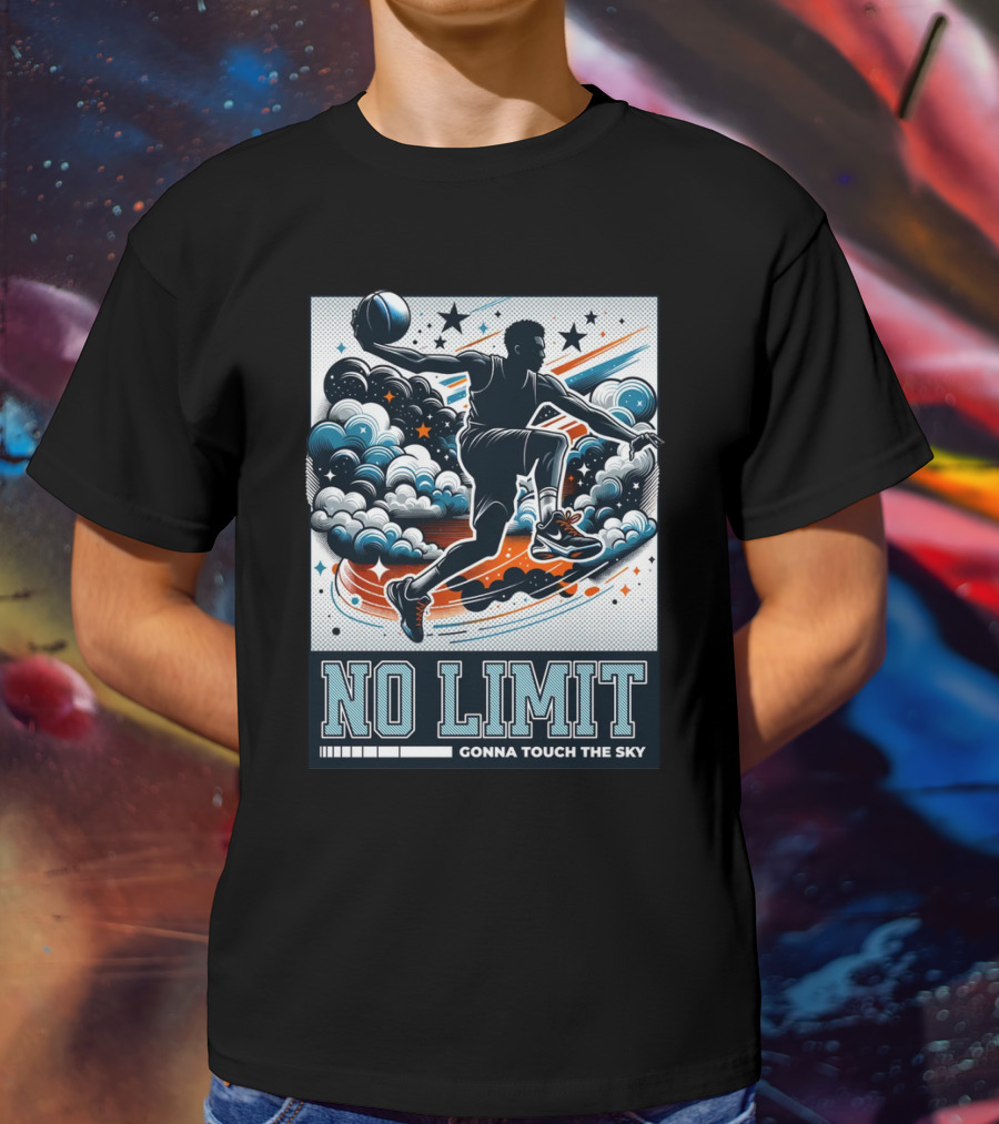 NO LIMIT GONNA TOUCH THE SKY Basketball Player Dynamic Clouds And Stars T-Shirt