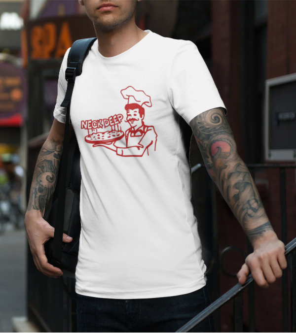 Neck Deep Pizza Chef With Retro Style Illustrative T-Shirt