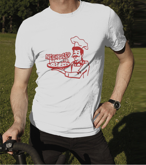 Neck Deep Pizza Chef With Retro Style Illustrative T-Shirt