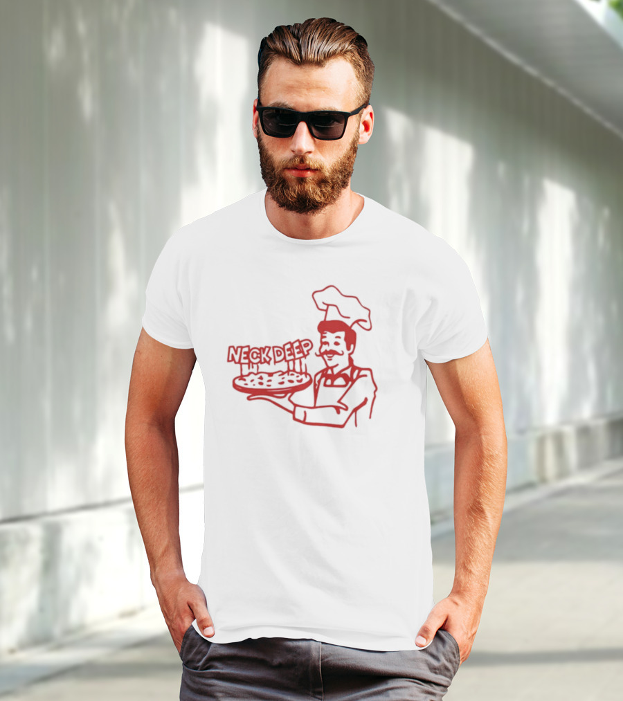 Neck Deep Pizza Chef With Retro Style Illustrative T-Shirt
