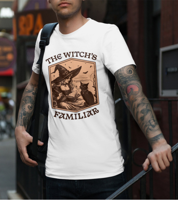 The Witch's Familiar Halloween Vintage Witch And Cat T-Shirt