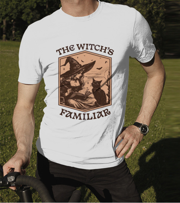 The Witch's Familiar Halloween Vintage Witch And Cat T-Shirt